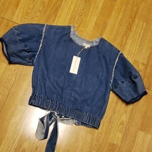 NWT Moon River denim crop Kos top sz small